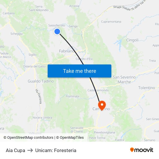 Aia Cupa to Unicam: Foresteria map