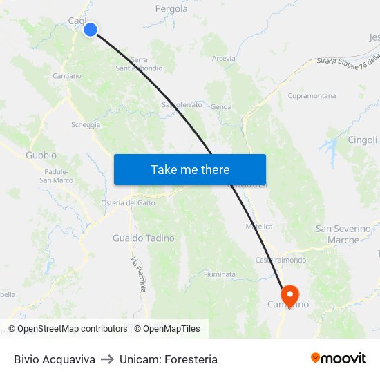 Bivio Acquaviva to Unicam: Foresteria map