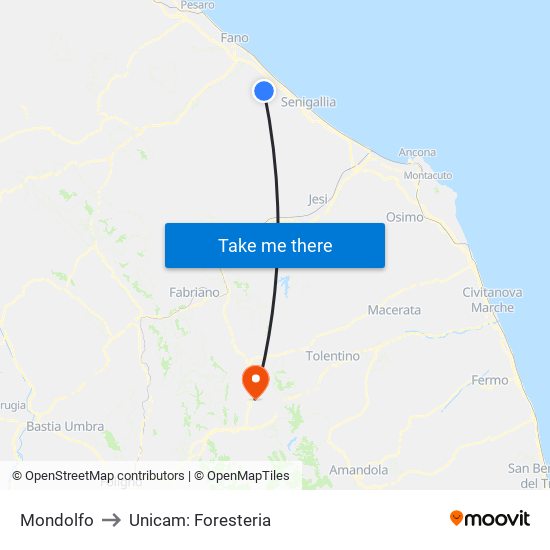 Mondolfo to Unicam: Foresteria map