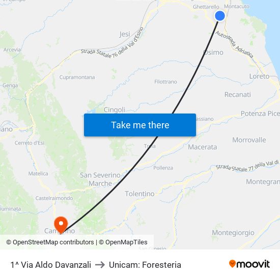 1^ Via Aldo Davanzali to Unicam: Foresteria map