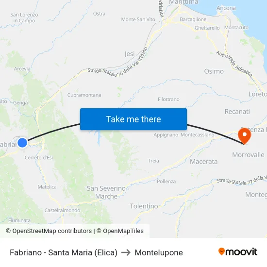 Fabriano - Santa Maria (Elica) to Montelupone map