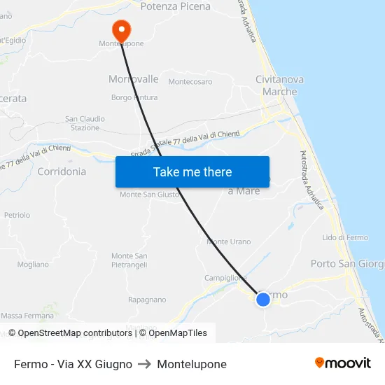 Fermo - Via XX June to Montelupone map