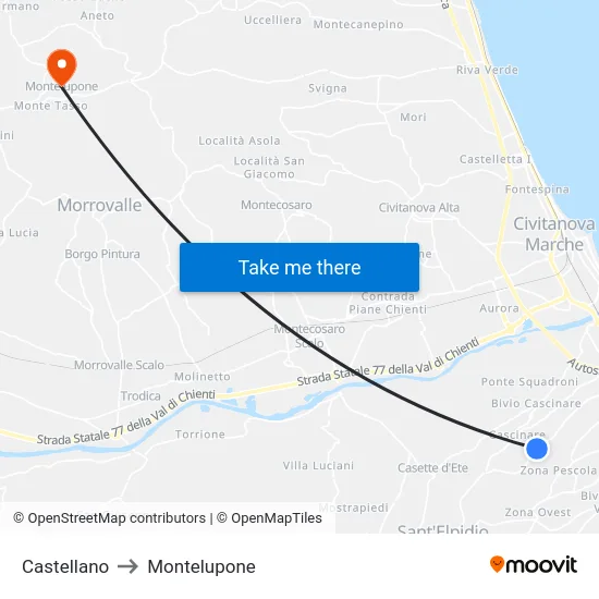 Castellano to Montelupone map