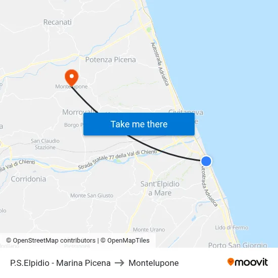 Porto Sant'Elpidio - Marina Picena to Montelupone map