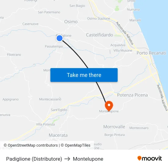 Padiglione (Distributore) to Montelupone map
