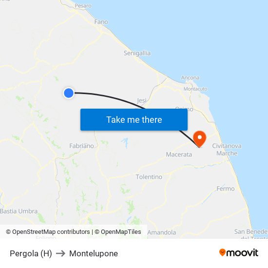 Pergola (H) to Montelupone map