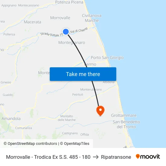 Morrovalle - Trodica Ex S.S. 485 - 180 to Ripatransone map