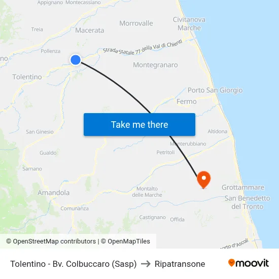 Tolentino - Colbuccaro Junction (Sasp) to Ripatransone map