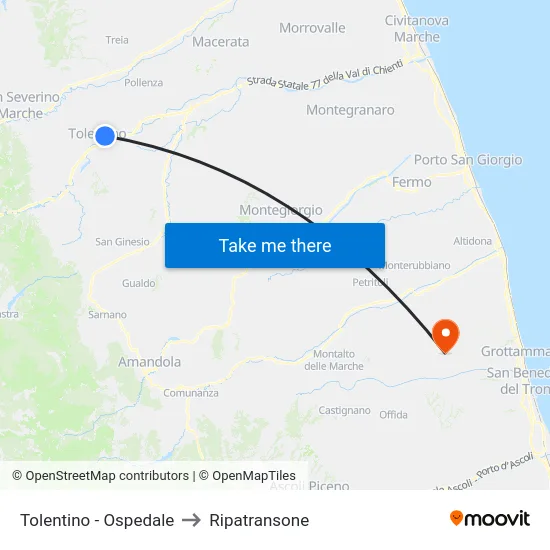 Tolentino - Ospedale to Ripatransone map
