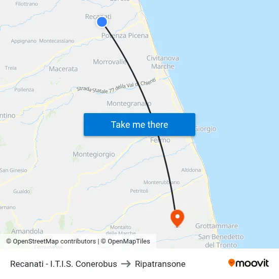 Recanati - I.T.I.S. Conerobus to Ripatransone map