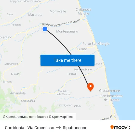 Corridonia - Via Crocefisso to Ripatransone map