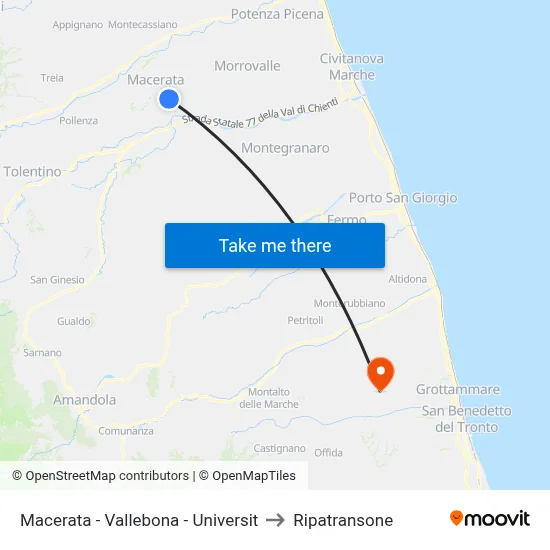 Macerata - Vallebona - University to Ripatransone map