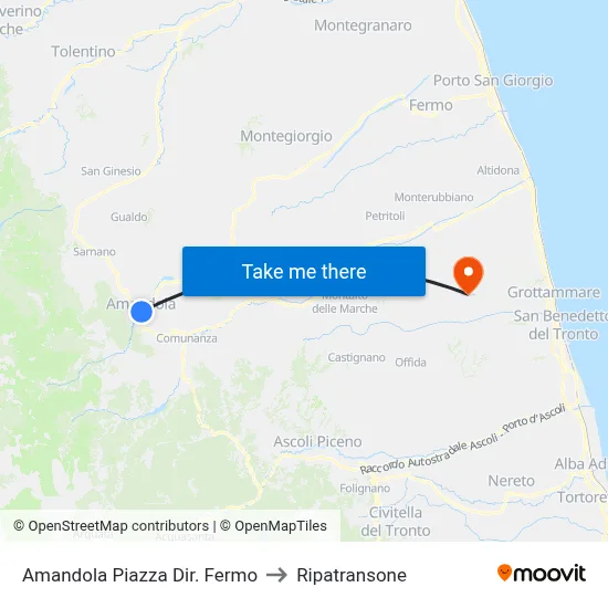 Amandola Piazza Dir. Fermo to Ripatransone map