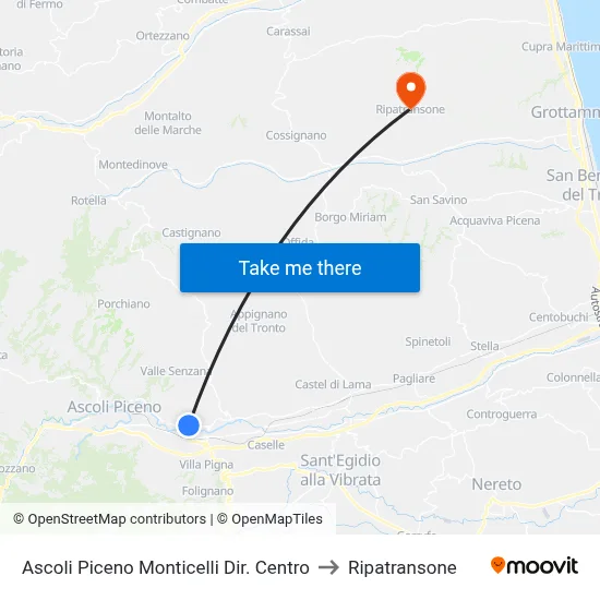 Ascoli Piceno Monticelli Towards Center to Ripatransone map