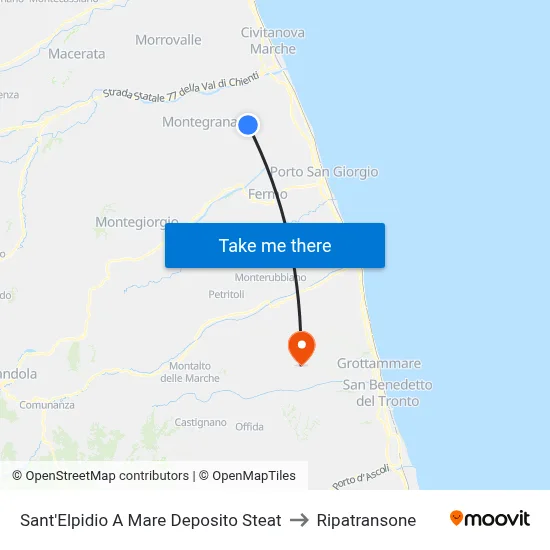 Sant'Elpidio A Mare STEAT Depot to Ripatransone map