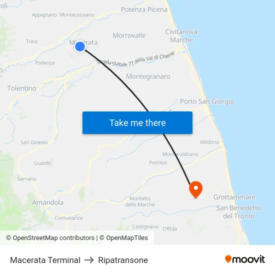 Macerata Terminal to Ripatransone map