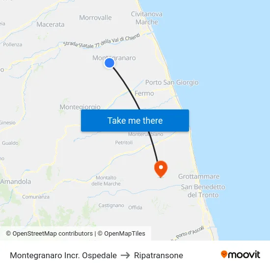 Montegranaro Incr. Ospedale to Ripatransone map