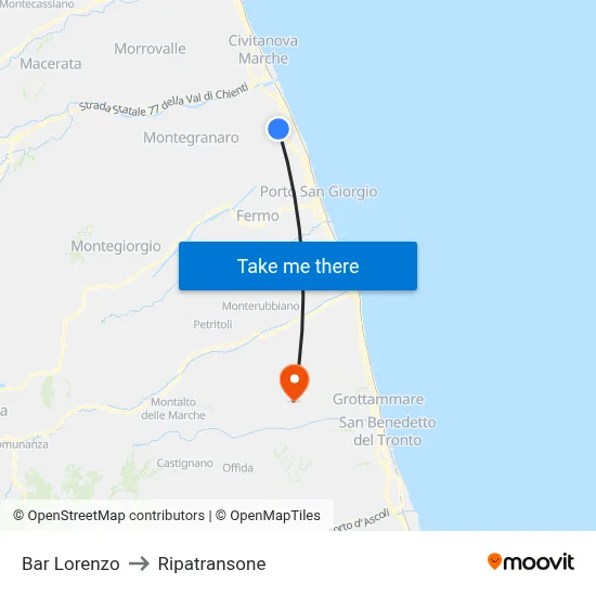 Bar Lorenzo to Ripatransone map