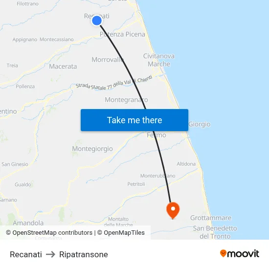 Recanati to Ripatransone map