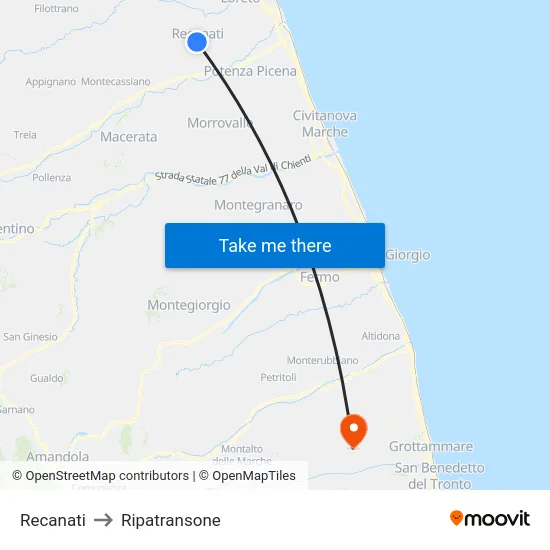 Recanati to Ripatransone map