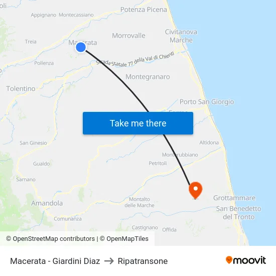 Macerata - Giardini Diaz to Ripatransone map