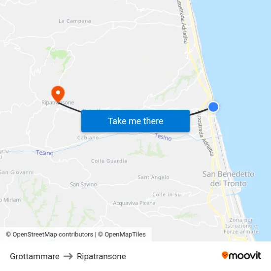Grottammare to Ripatransone map