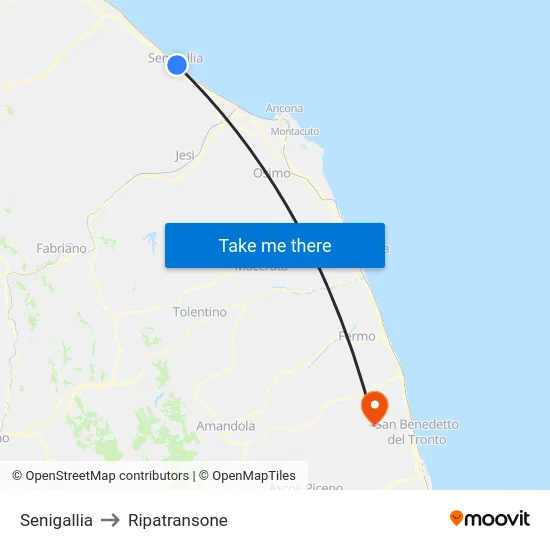 Senigallia to Ripatransone map