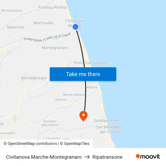 Civitanova Marche-Montegranaro to Ripatransone map