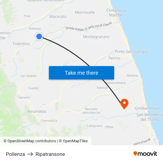 Pollenza to Ripatransone map