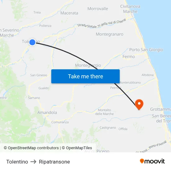 Tolentino to Ripatransone map