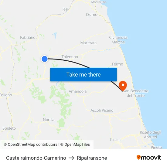 Castelraimondo-Camerino to Ripatransone map