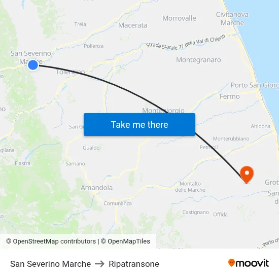 San Severino Marche to Ripatransone map