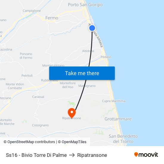 Ss16 - Bivio Torre Di Palme to Ripatransone map