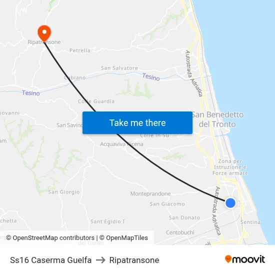 Ss16 Caserma Guelfa to Ripatransone map