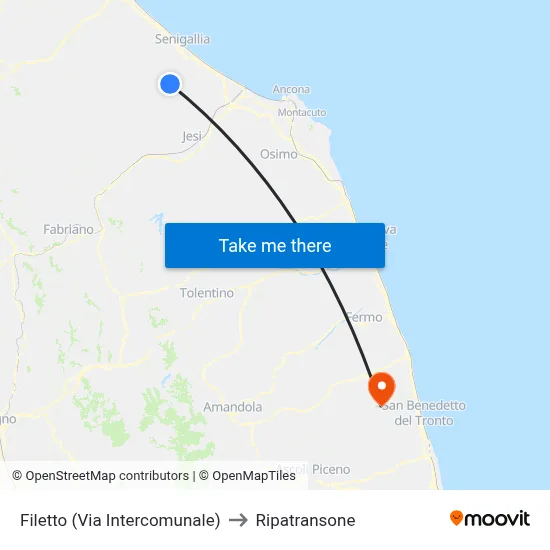 Filetto (Via Intercomunale) to Ripatransone map