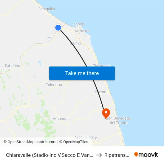 Chiaravalle (Stadium-Sacco and Vanzetti St. Junction) to Ripatransone map