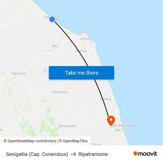 Senigallia (Cap. Conerobus) to Ripatransone map