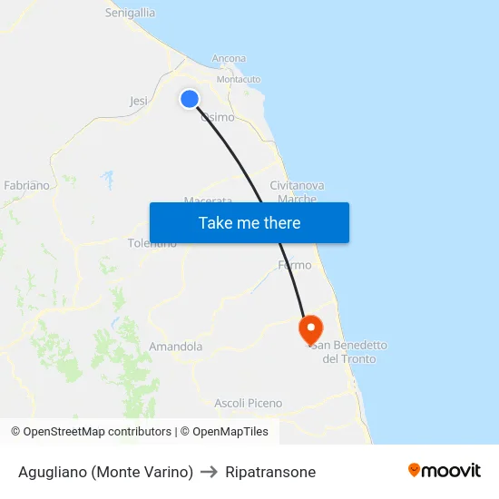 Agugliano (Monte Varino) to Ripatransone map