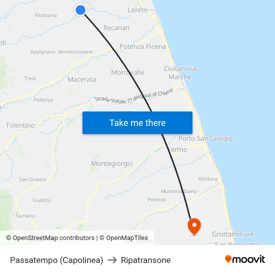 Passatempo (Capolinea) to Ripatransone map