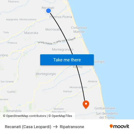 Recanati (Leopardi House) to Ripatransone map