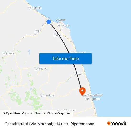 Castelferretti (Marconi Street, 114) to Ripatransone map