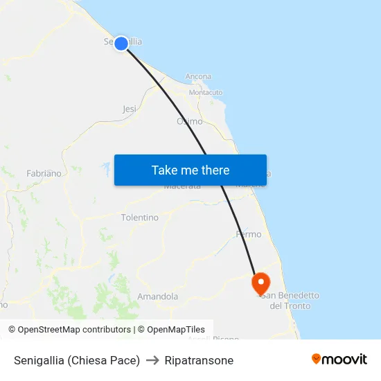 Senigallia (Chiesa Pace) to Ripatransone map