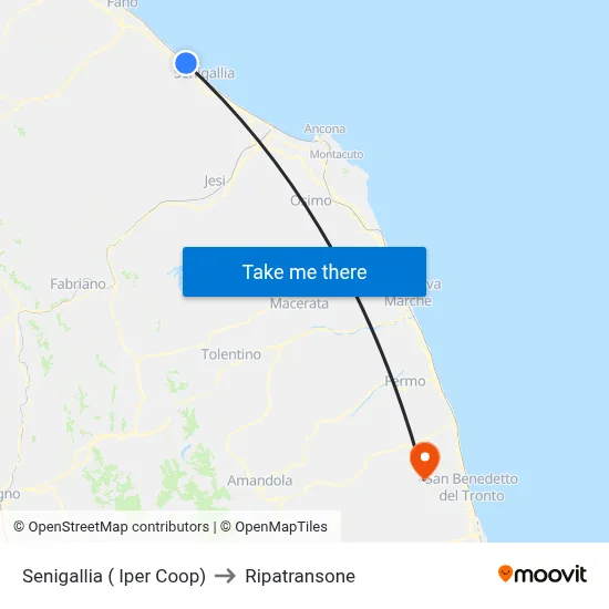 Senigallia (Hyper Coop) to Ripatransone map