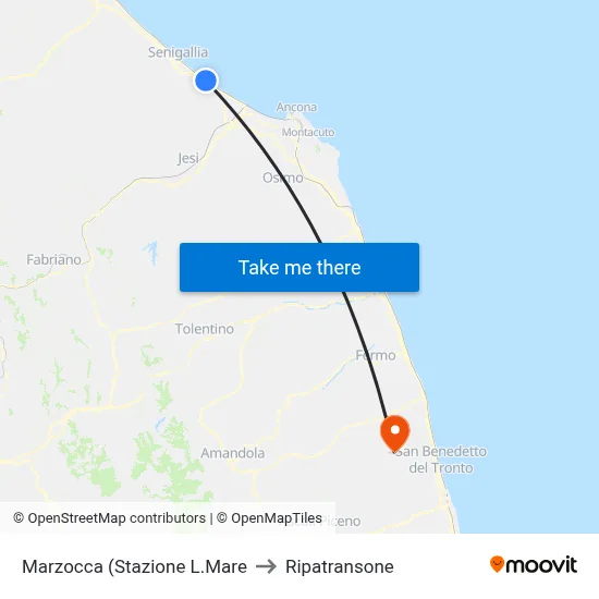 Marzocca (Station Seafront) to Ripatransone map