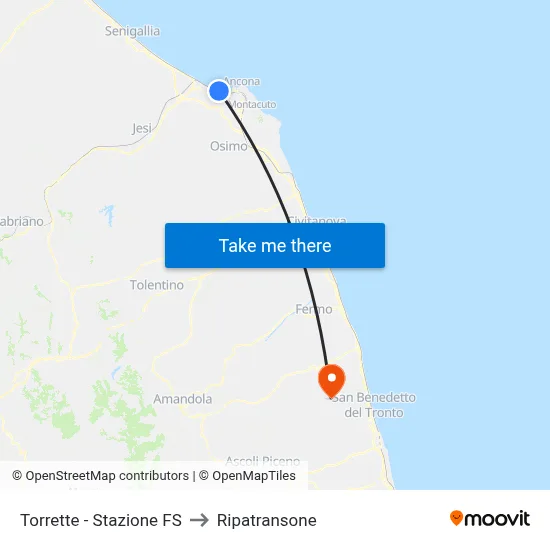 Torrette - Stazione FS to Ripatransone map