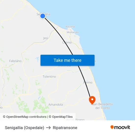 Senigallia (Ospedale) to Ripatransone map