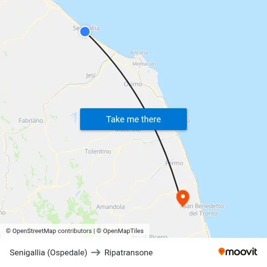Senigallia (Ospedale) to Ripatransone map