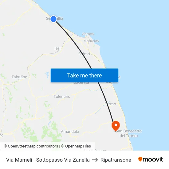 Via Mameli - Sottopasso Via Zanella to Ripatransone map