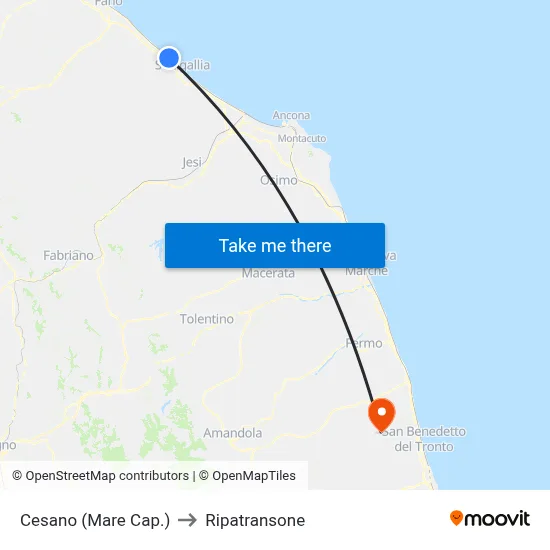 Cesano (Beach Terminal) to Ripatransone map