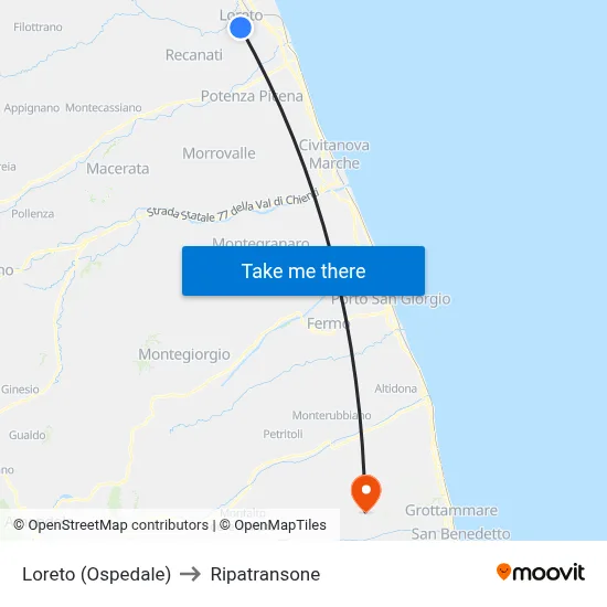 Loreto (Ospedale) to Ripatransone map